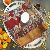 Vriksham Vibrant Art Hand Printed With GoldenZari Border Pen Kalamkari Saree-VS4798